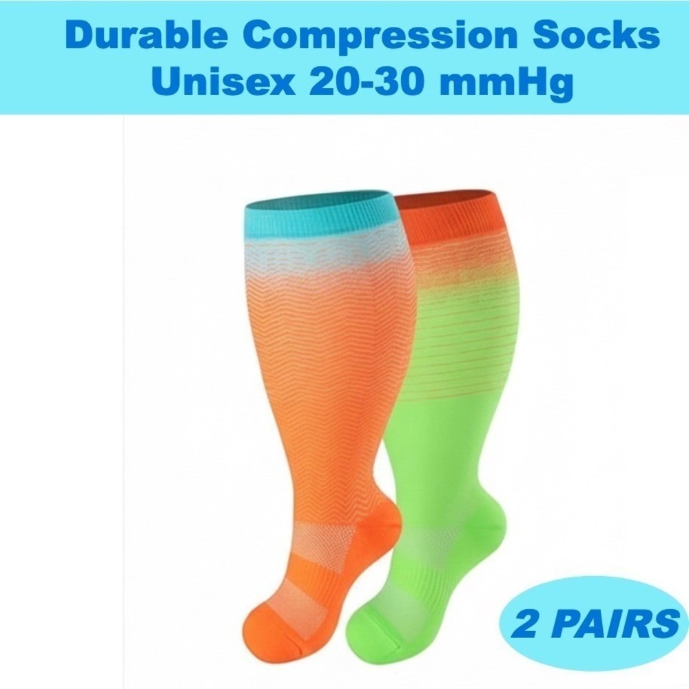 Unisex 20-30 mmHg Compression Socks 2XL Colorful Neon Gradient Medical 2 Pack